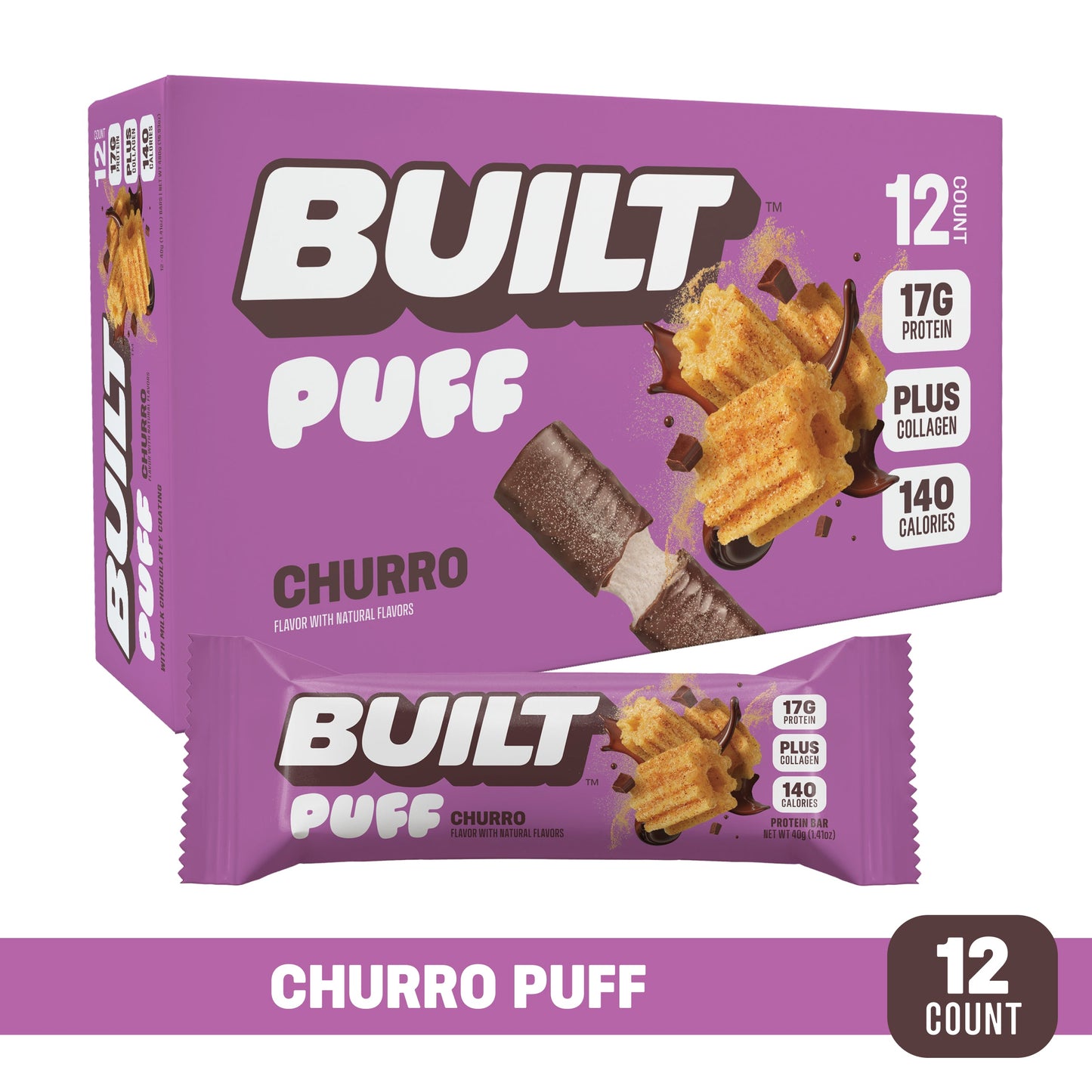 Built Churro Puffs Protein Bars – 12 Count Box