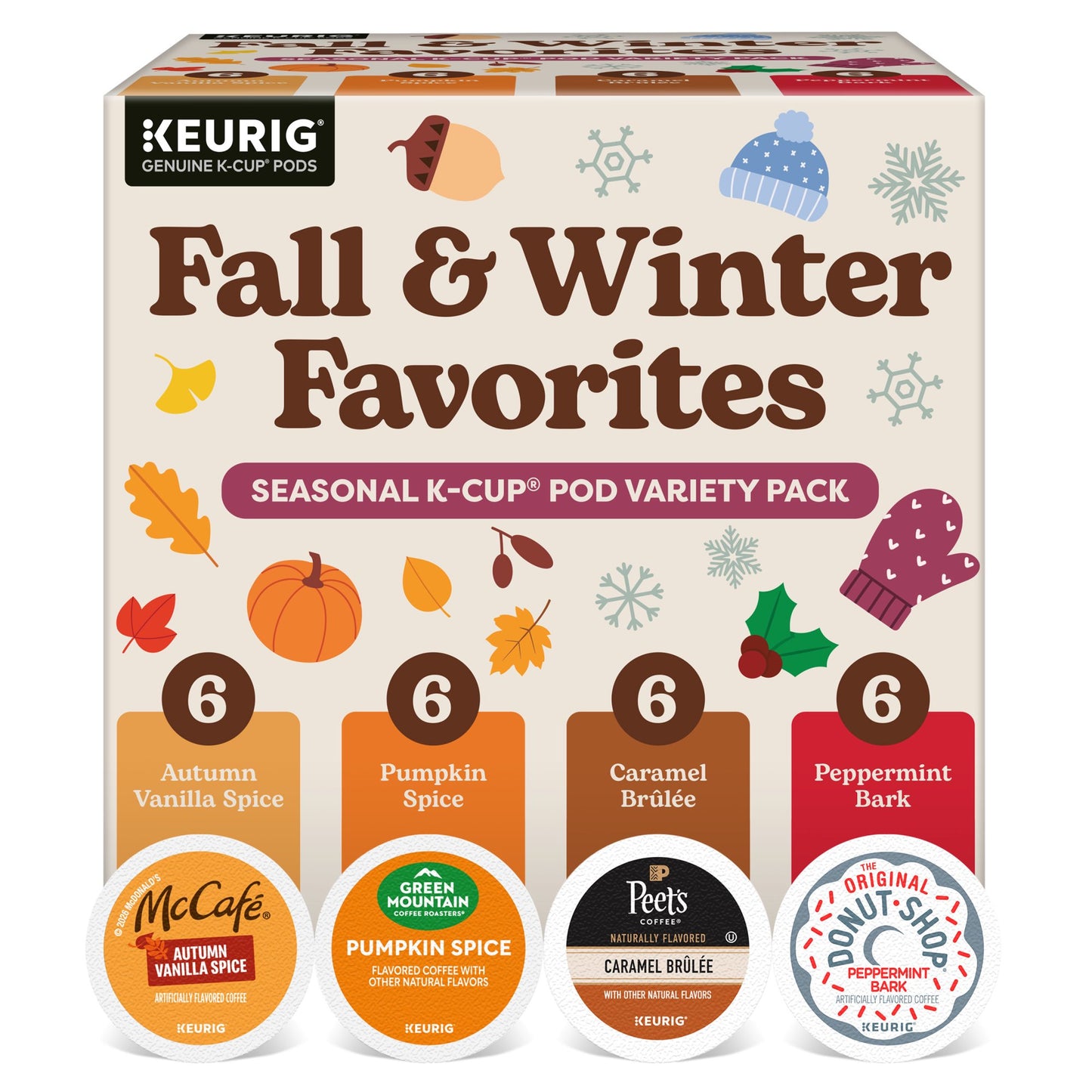 Fall & Winter Seasonal Variety Pack K-Cup Pods for Keurig Brewers – 24 Count
