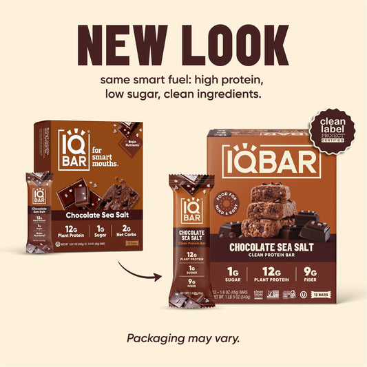IQBAR Chocolate Sea Salt — Protein-Packed Energy Bars (12-Pack)