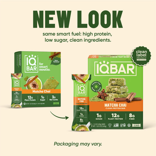 IQBAR Matcha Chai — Protein-Packed Energy Bars (12-Pack)