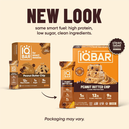 IQBAR Peanut Butter Chip — Protein-Packed Energy Bars (12-Pack)