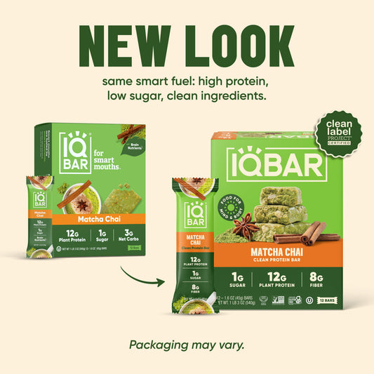 IQBAR Matcha Chai — Protein-Packed Energy Bars (12-Pack)