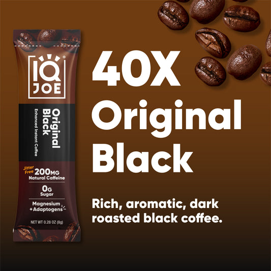 IQJOE Original Black Instant Coffee Sticks – Functional Mushroom Coffee (40 Count)