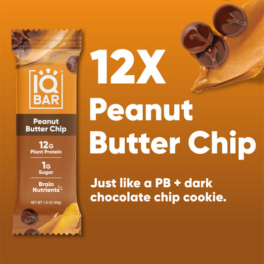 IQBAR Peanut Butter Chip — Protein-Packed Energy Bars (12-Pack)