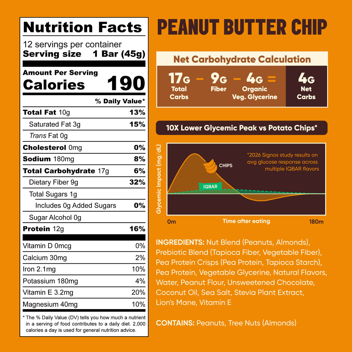 IQBAR Peanut Butter Chip — Protein-Packed Energy Bars (12-Pack)
