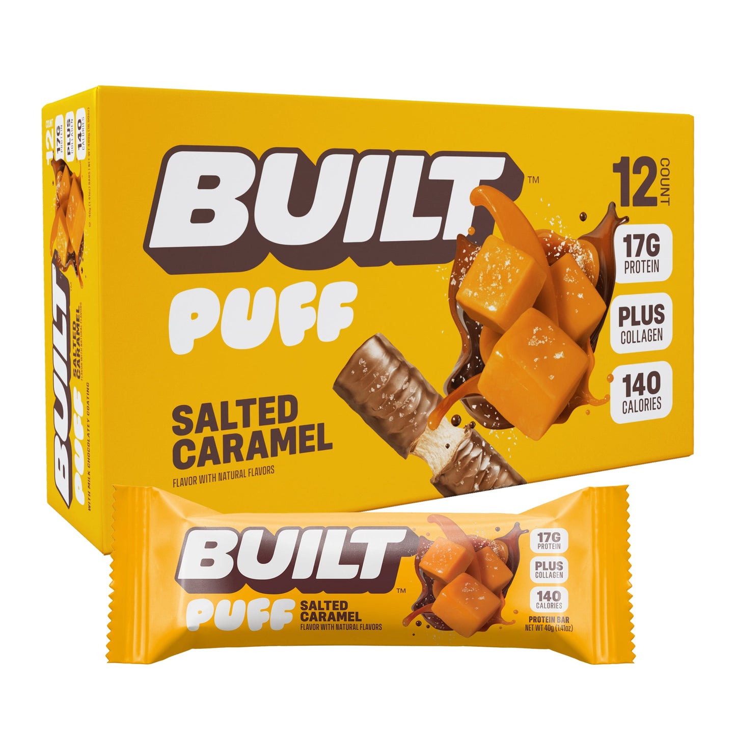 Built Salted Caramel Puff Protein Bar | High Protein Low Sugar Snack