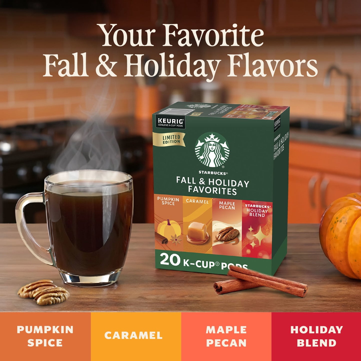 Starbucks Fall & Holiday Favorites Variety Pack K-Cup Pods for Keurig Brewers
