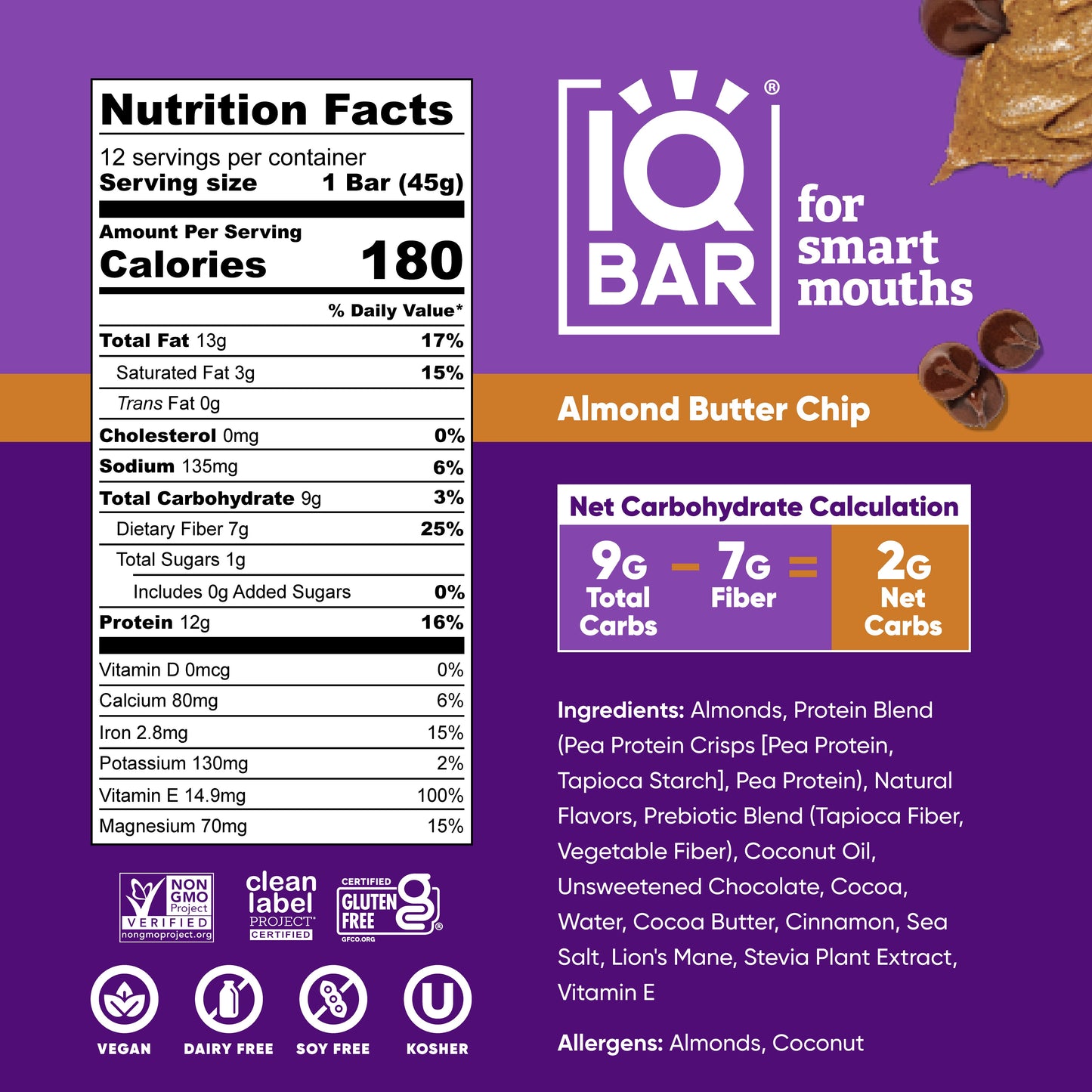 IQBAR Almond Butter Chip — Protein-Packed Energy Bars (12-Pack)