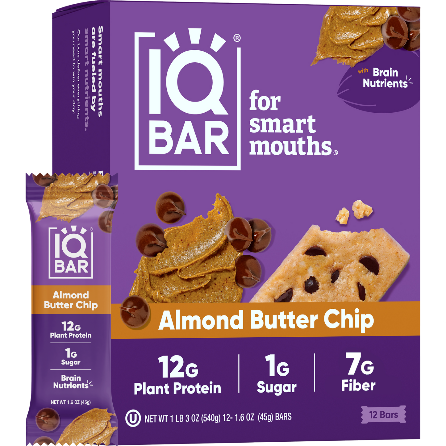 IQBAR Almond Butter Chip — Protein-Packed Energy Bars (12-Pack)