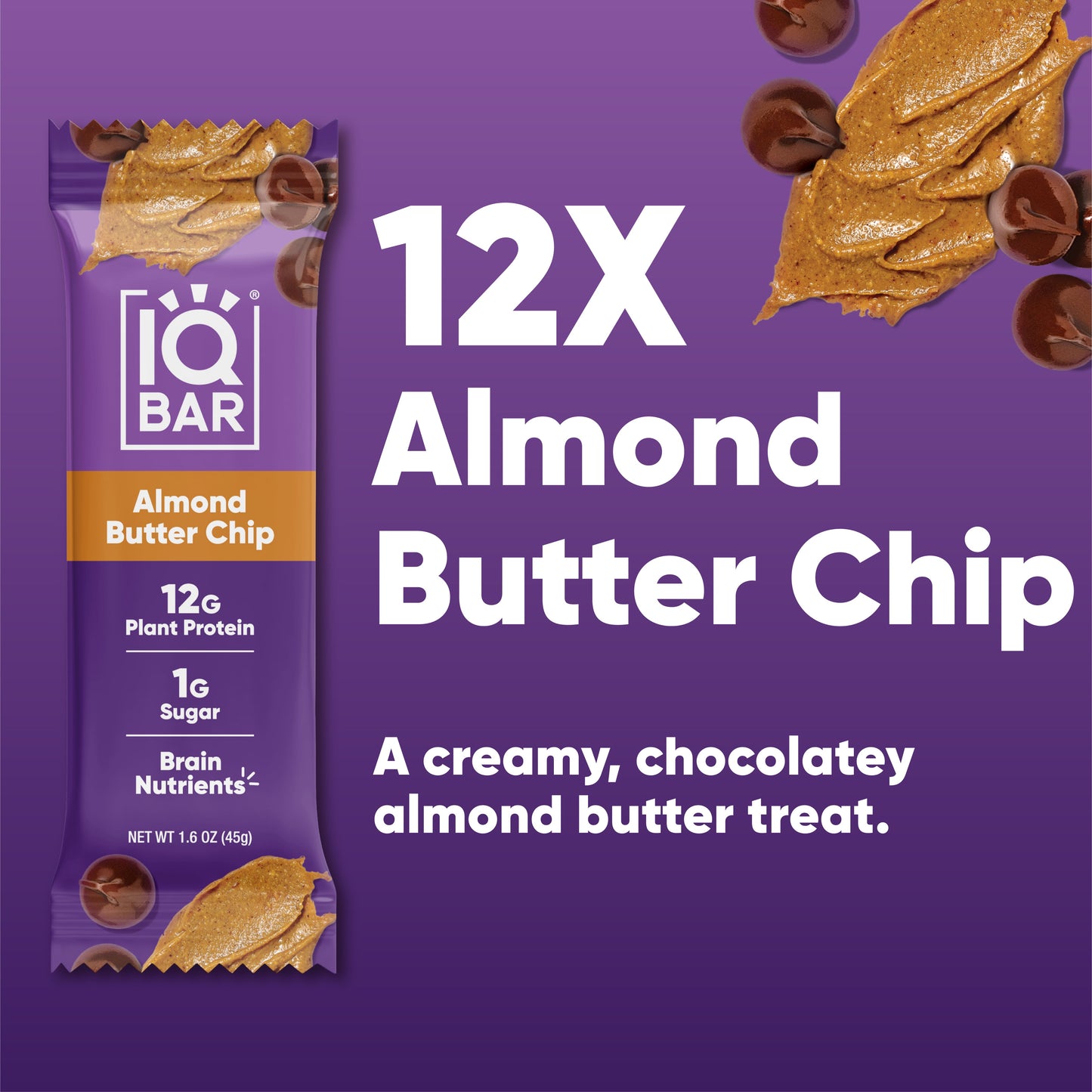 IQBAR Almond Butter Chip — Protein-Packed Energy Bars (12-Pack)