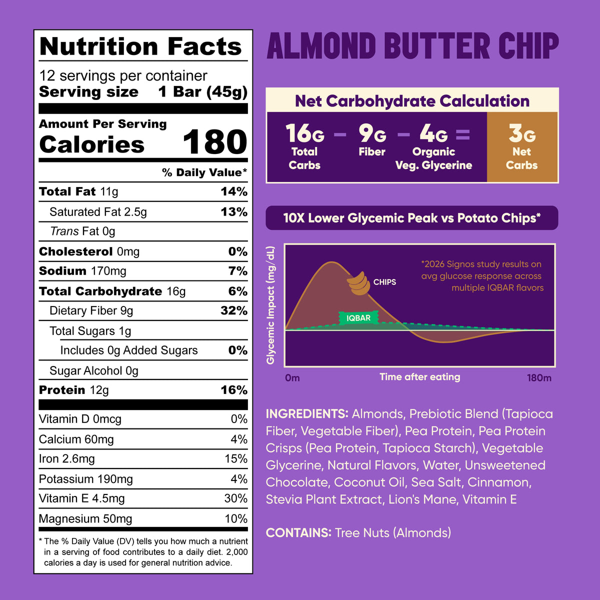 IQBAR Almond Butter Chip — Protein-Packed Energy Bars (12-Pack)