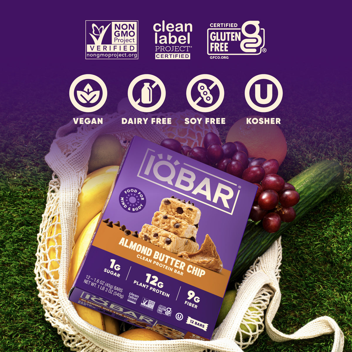 IQBAR Almond Butter Chip — Protein-Packed Energy Bars (12-Pack)