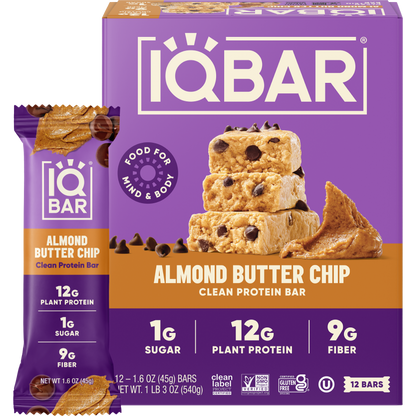 IQBAR Almond Butter Chip — Protein-Packed Energy Bars (12-Pack)