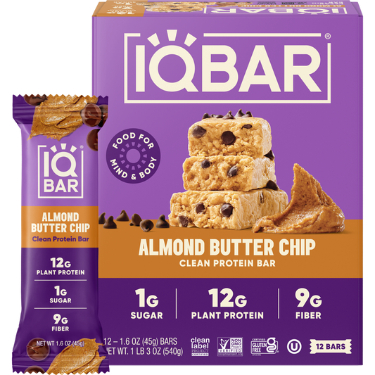 IQBAR Almond Butter Chip — Protein-Packed Energy Bars (12-Pack)