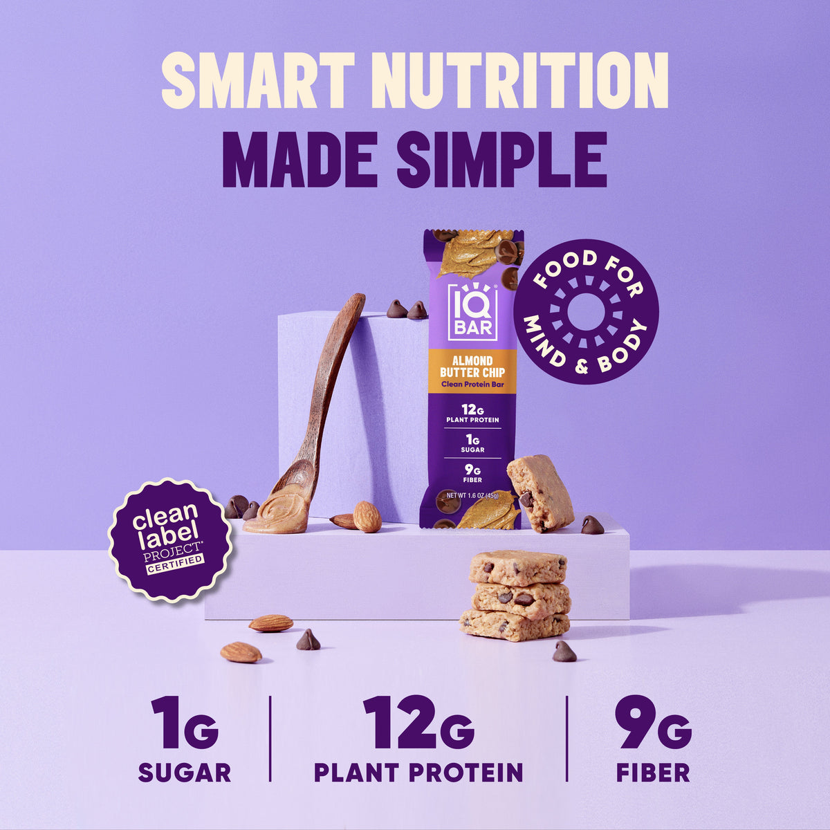 IQBAR Almond Butter Chip — Protein-Packed Energy Bars (12-Pack)