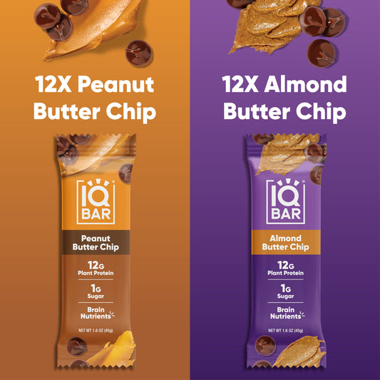 IQBAR Almond Butter Chip & Peanut Butter Chip Protein Bars (24 Bars)