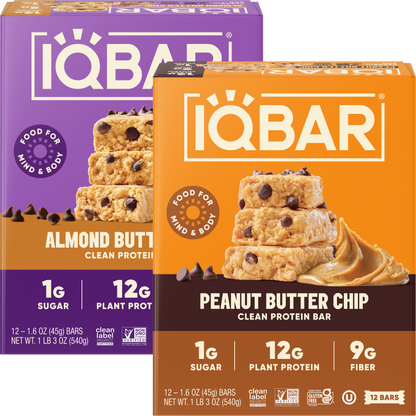 IQBAR Almond Butter Chip & Peanut Butter Chip Protein Bars (24 Bars)