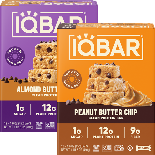 IQBAR Almond Butter Chip & Peanut Butter Chip Protein Bars (24 Bars)