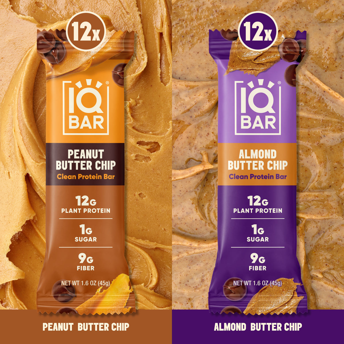 IQBAR Almond Butter Chip & Peanut Butter Chip Protein Bars (24 Bars)