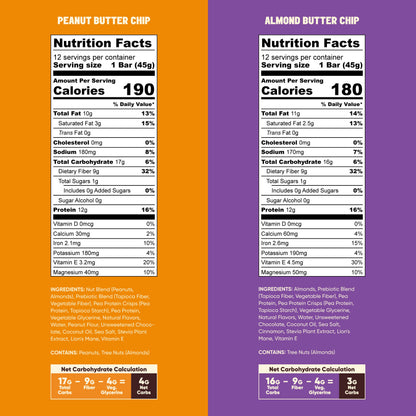 IQBAR Almond Butter Chip & Peanut Butter Chip Protein Bars (24 Bars)