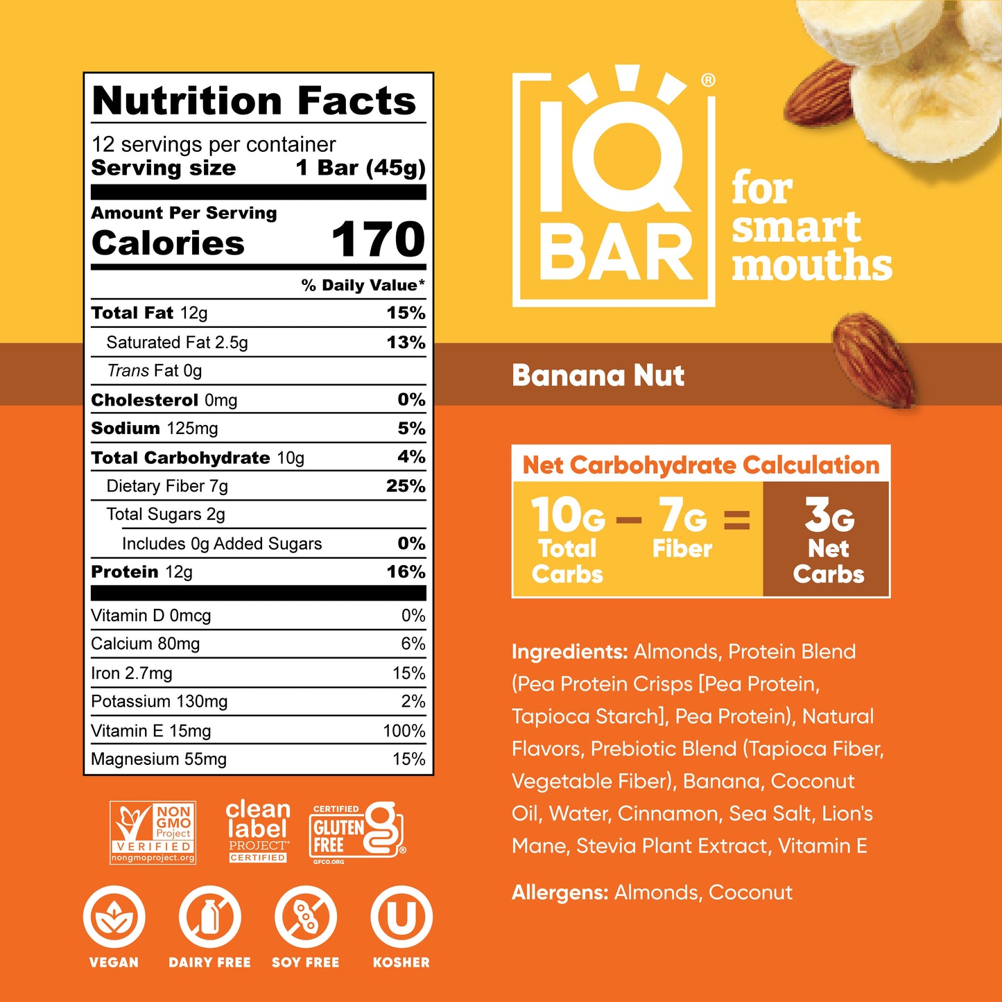 IQBAR Banana Nut — Protein-Packed Energy Bars (12-Pack)