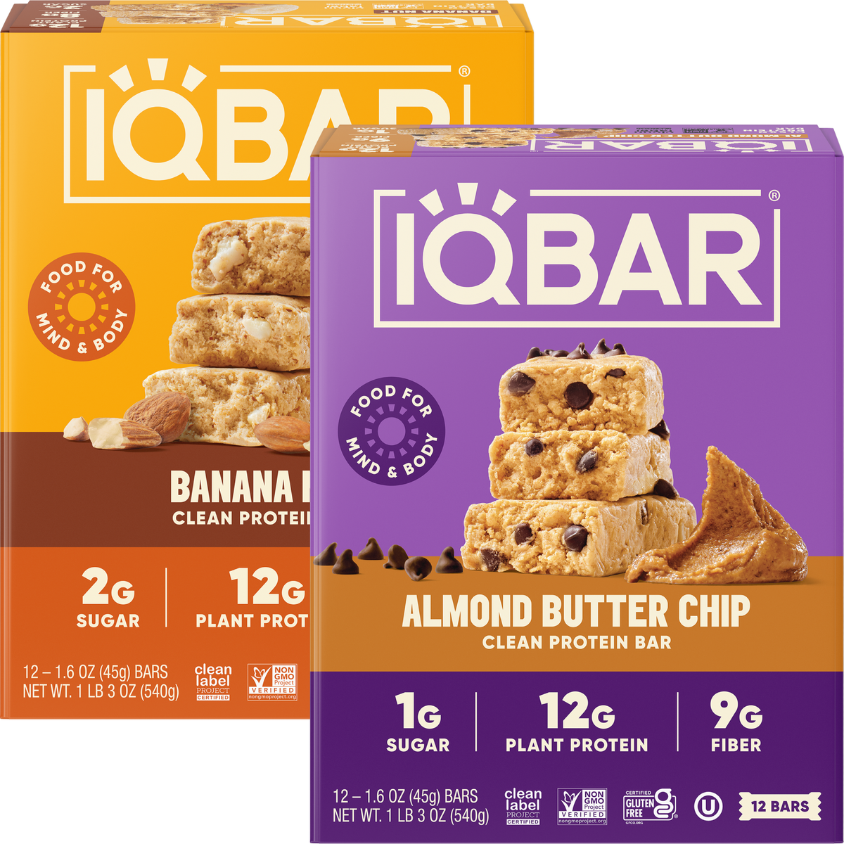 IQBAR Protein Bars Variety Pack – Almond Butter Chip & Banana Nut (24 Bars)