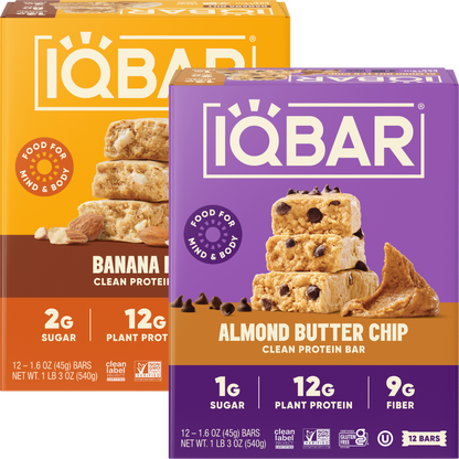 IQBAR Protein Bars Variety Pack – Almond Butter Chip & Banana Nut (24 Bars)
