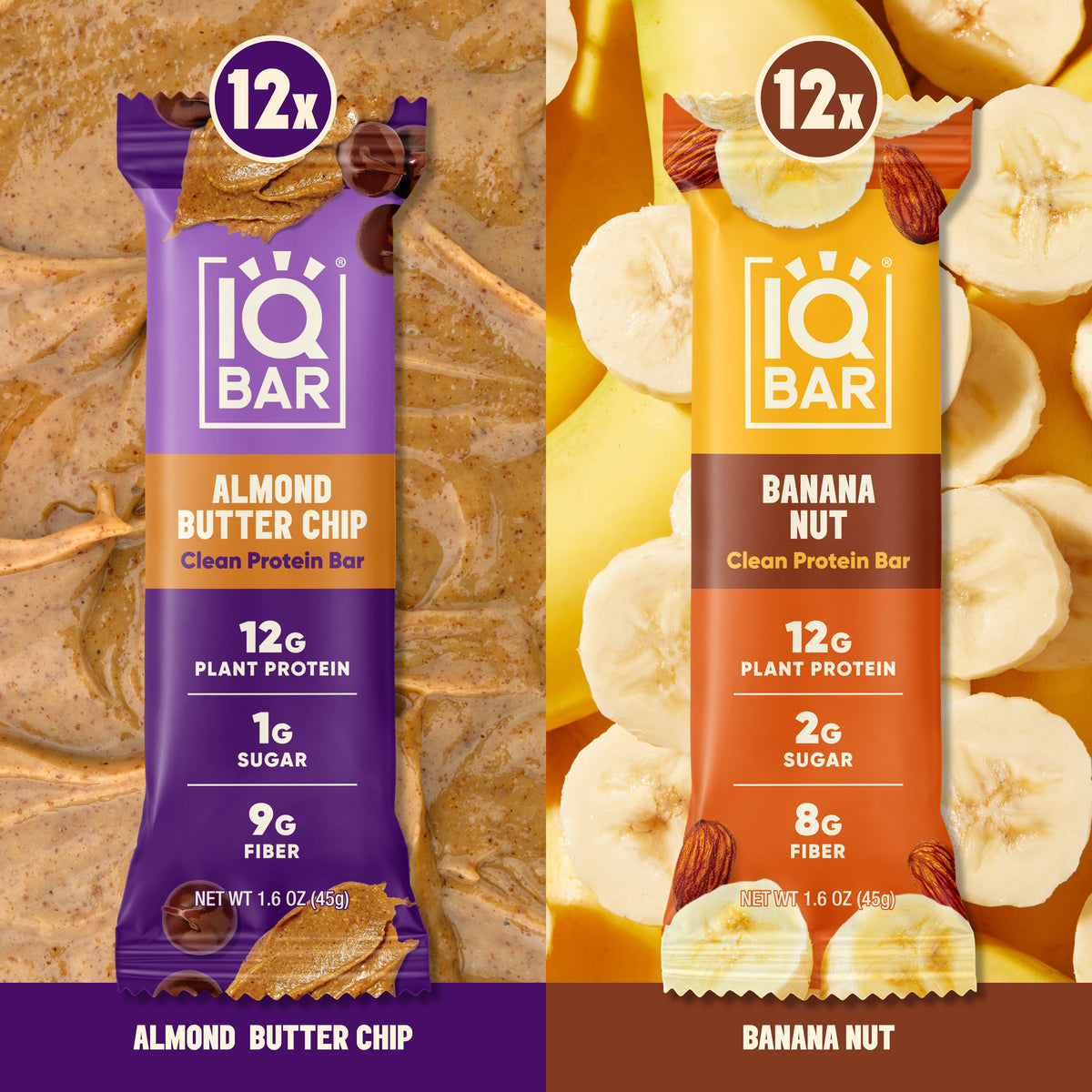 IQBAR Protein Bars Variety Pack – Almond Butter Chip & Banana Nut (24 Bars)