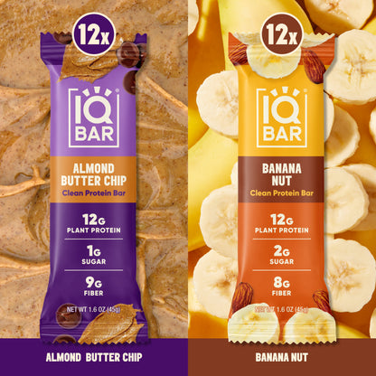 IQBAR Protein Bars Variety Pack – Almond Butter Chip & Banana Nut (24 Bars)