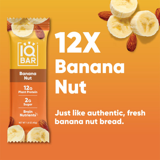 IQBAR Banana Nut — Protein-Packed Energy Bars (12-Pack)