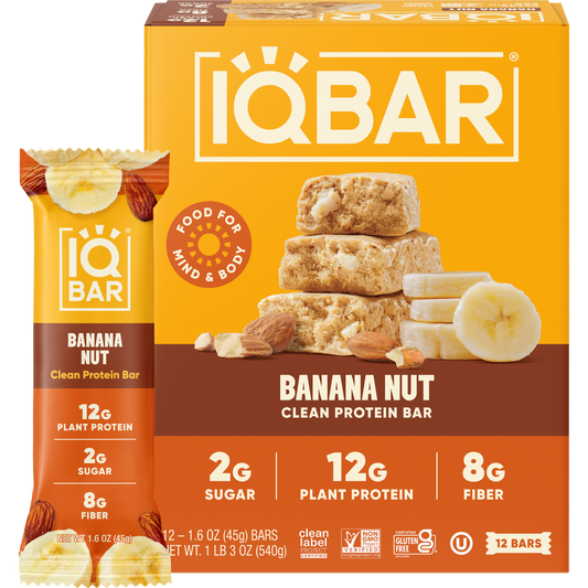 IQBAR Banana Nut — Protein-Packed Energy Bars (12-Pack)