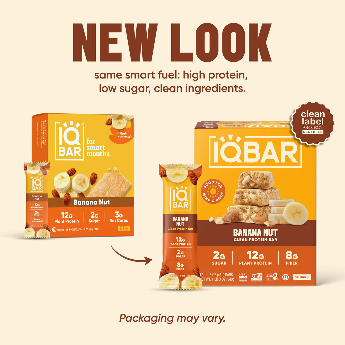 IQBAR Banana Nut — Protein-Packed Energy Bars (12-Pack)