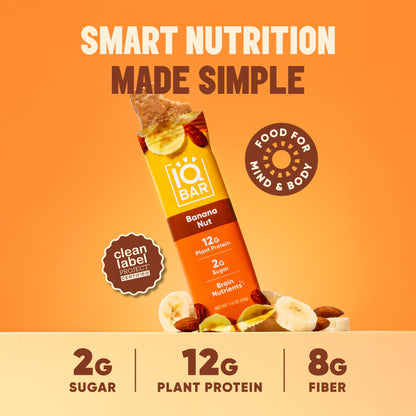 IQBAR Banana Nut — Protein-Packed Energy Bars (12-Pack)