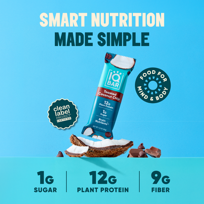 IQBAR Toasted Coconut Chip – Protein-Packed Energy Bars (12 Bars)