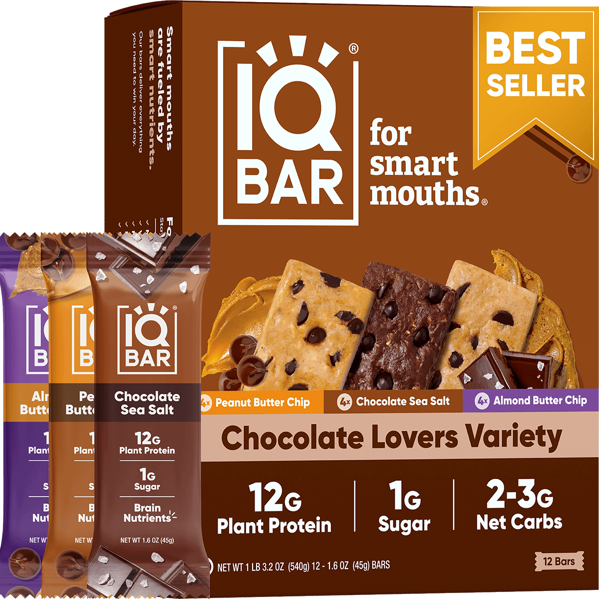 IQBar Chocolate Lovers Variety Pack – Protein & Nutrient Bars (12 Bars)