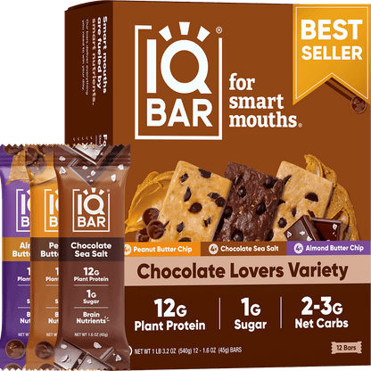 IQBar Chocolate Lovers Variety Pack – Protein & Nutrient Bars (12 Bars)
