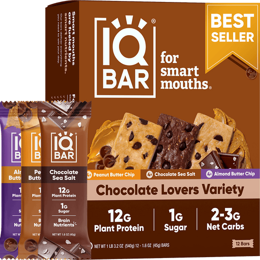 IQBar Chocolate Lovers Variety Pack – Protein & Nutrient Bars (12 Bars)