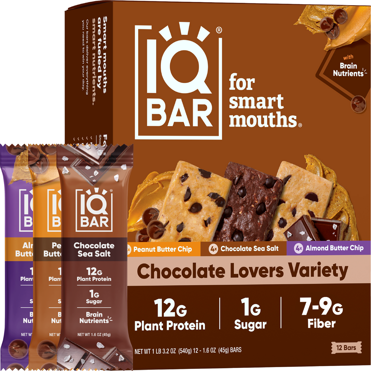 IQBar Chocolate Lovers Variety Pack – Protein & Nutrient Bars (12 Bars)