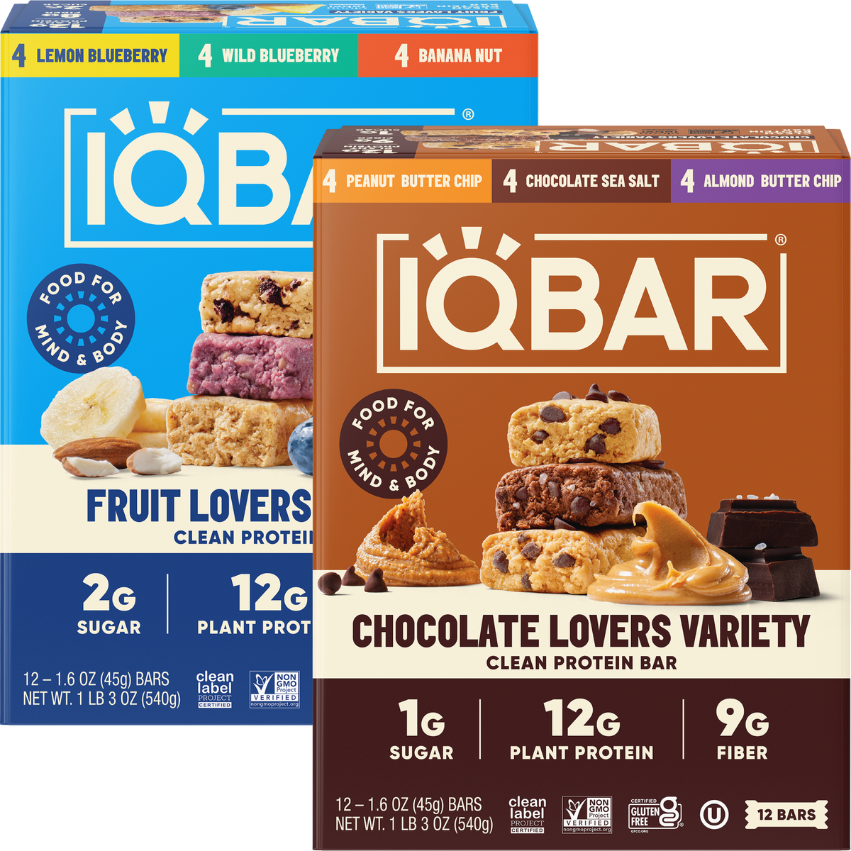 IQBAR Chocolate Lovers & Fruit Lovers Protein Bar Variety Pack