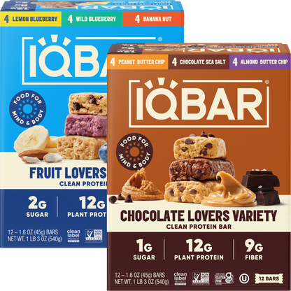 IQBAR Chocolate Lovers & Fruit Lovers Protein Bar Variety Pack