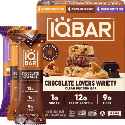 IQBar Chocolate Lovers Variety Pack – Protein & Nutrient Bars (12 Bars)
