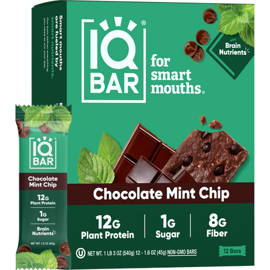 IQBar Chocolate Mint Chip – Protein & Nutrient-Rich Energy Bar (12-Pack)