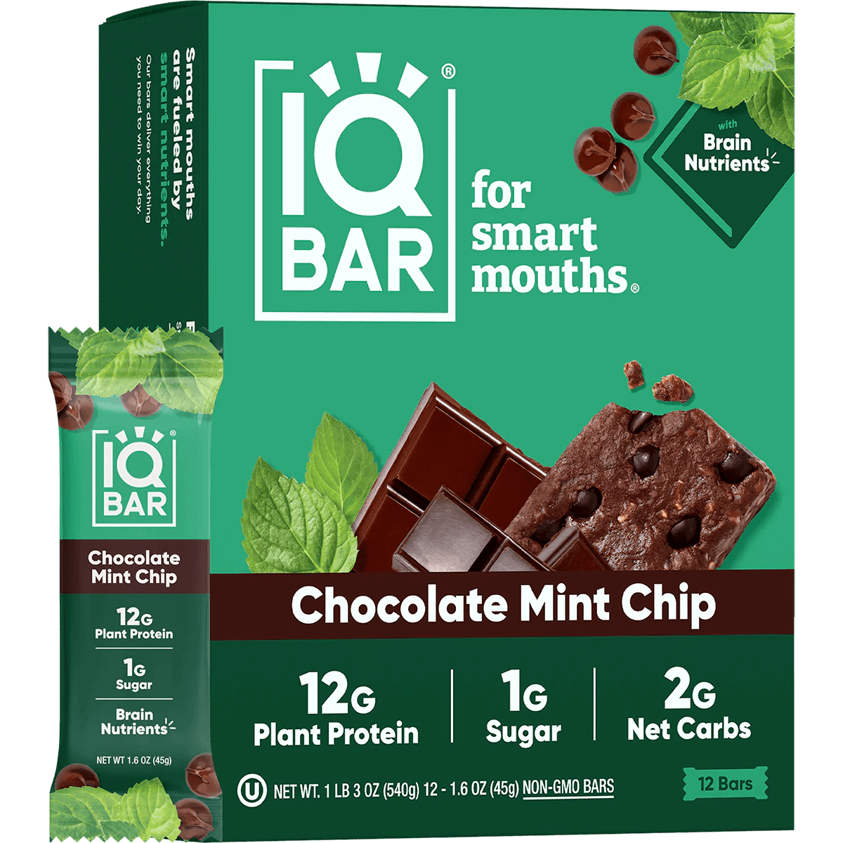 IQBar Chocolate Mint Chip – Protein & Nutrient-Rich Energy Bar (12-Pack)