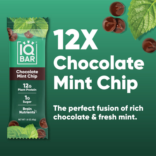 IQBar Chocolate Mint Chip – Protein & Nutrient-Rich Energy Bar (12-Pack)