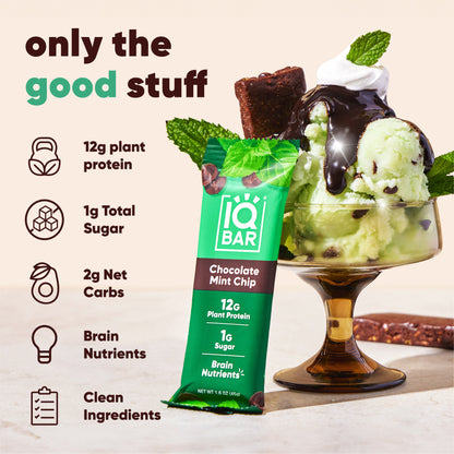 IQBar Chocolate Mint Chip – Protein & Nutrient-Rich Energy Bar (12-Pack)