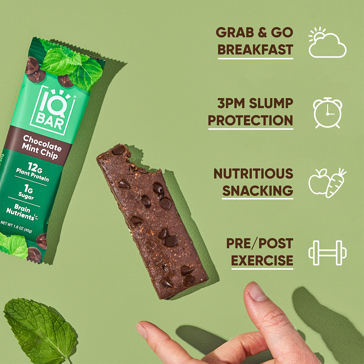 IQBar Chocolate Mint Chip – Protein & Nutrient-Rich Energy Bar (12-Pack)