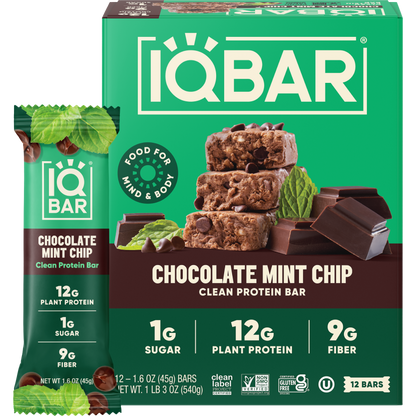 IQBar Chocolate Mint Chip – Protein & Nutrient-Rich Energy Bar (12-Pack)