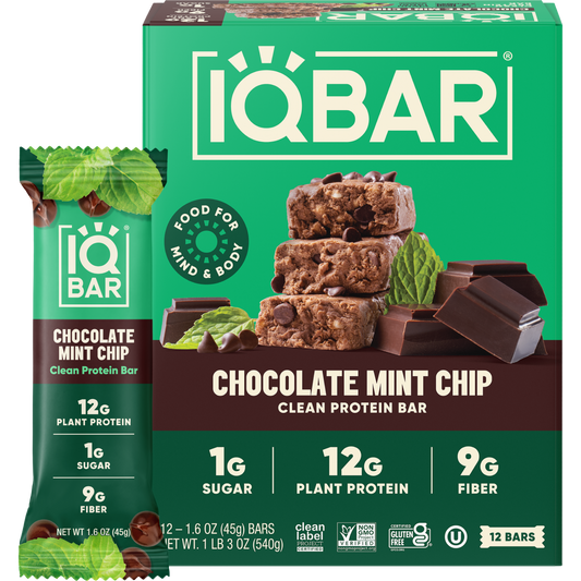 IQBar Chocolate Mint Chip – Protein & Nutrient-Rich Energy Bar (12-Pack)