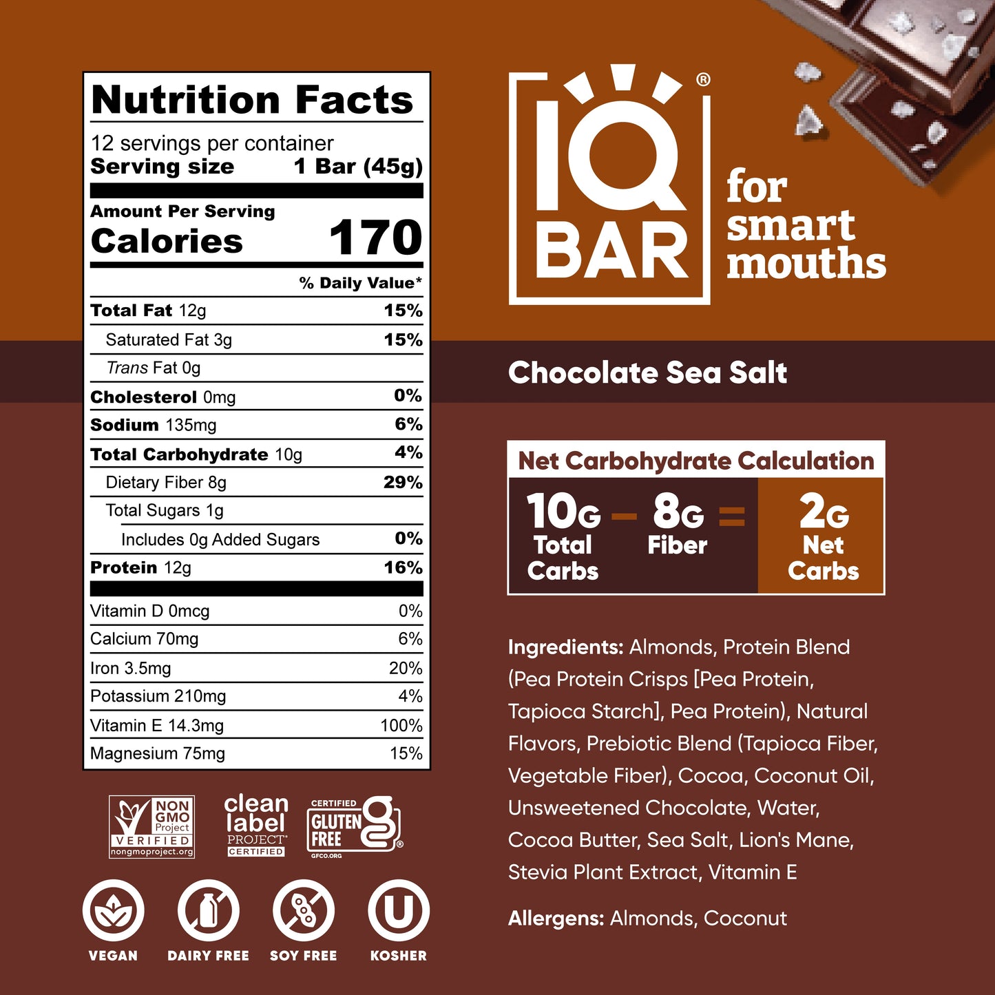 IQBAR Chocolate Sea Salt — Protein-Packed Energy Bars (12-Pack)
