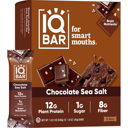 IQBAR Chocolate Sea Salt — Protein-Packed Energy Bars (12-Pack)